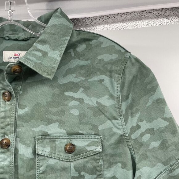 Vineyard Vines Womens Camouflage Shirt Dress Short Sleeve Green Size 6 New - Picture 4 of 9